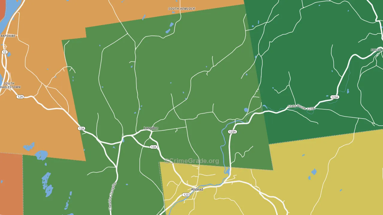 Langdon, NH Map of Vehicle Theft Rates