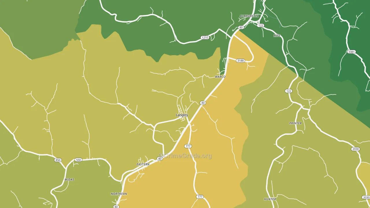 Langley, KY Map of Vehicle Theft Rates
