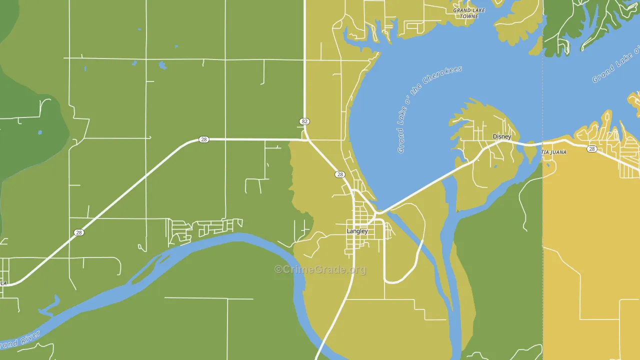 Langley, OK Map of Vehicle Theft Rates