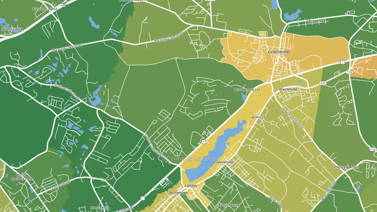 Langley, SC Map of Vehicle Theft Rates