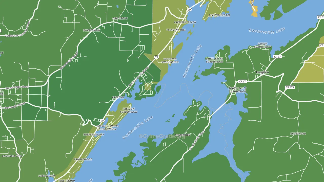 Langston, AL Map of Vehicle Theft Rates