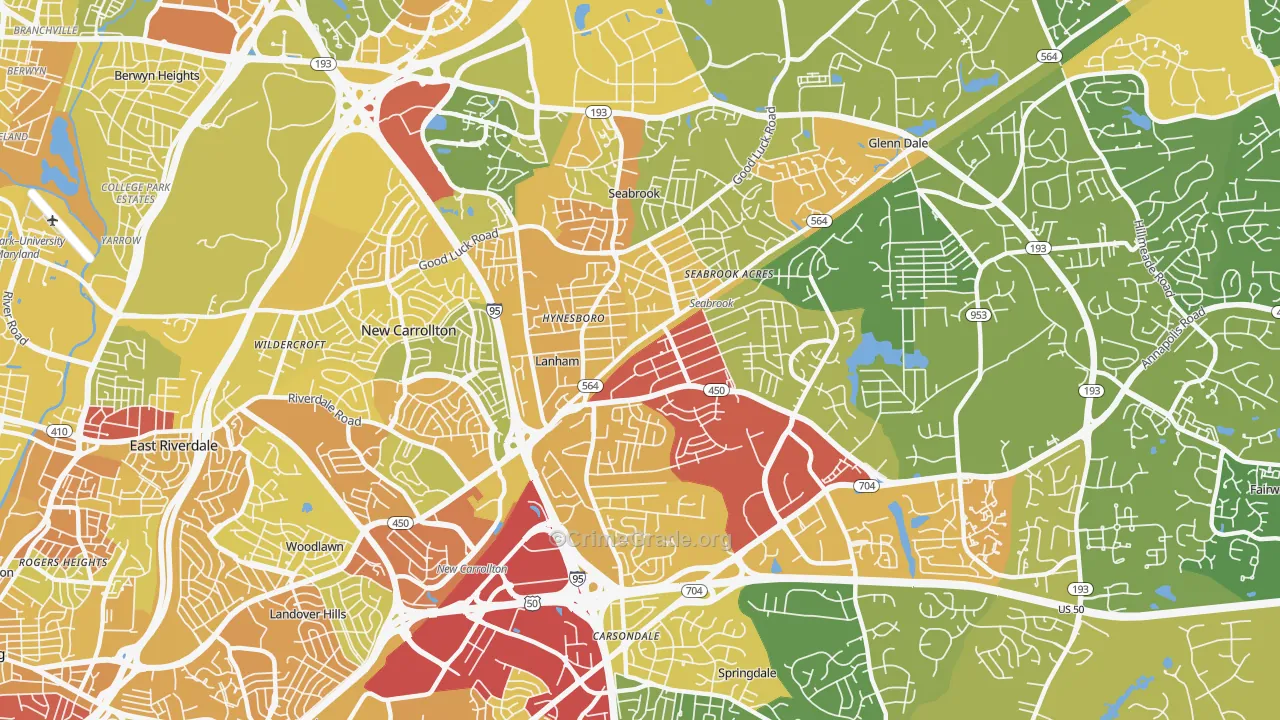 Lanham-Seabrook, Lanham, MD Map of Vehicle Theft Rates