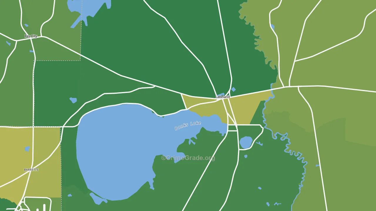 Lanier County, GA Map of Vehicle Theft Rates