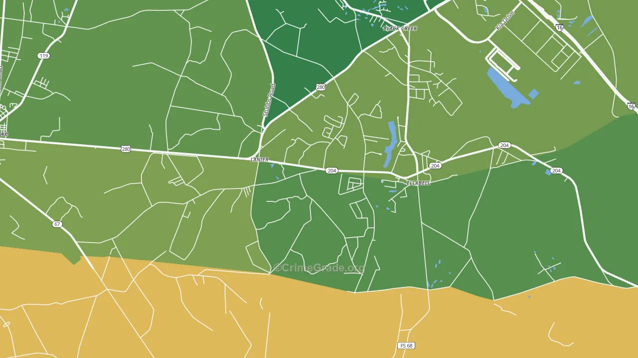 Lanier, GA Map of Vehicle Theft Rates