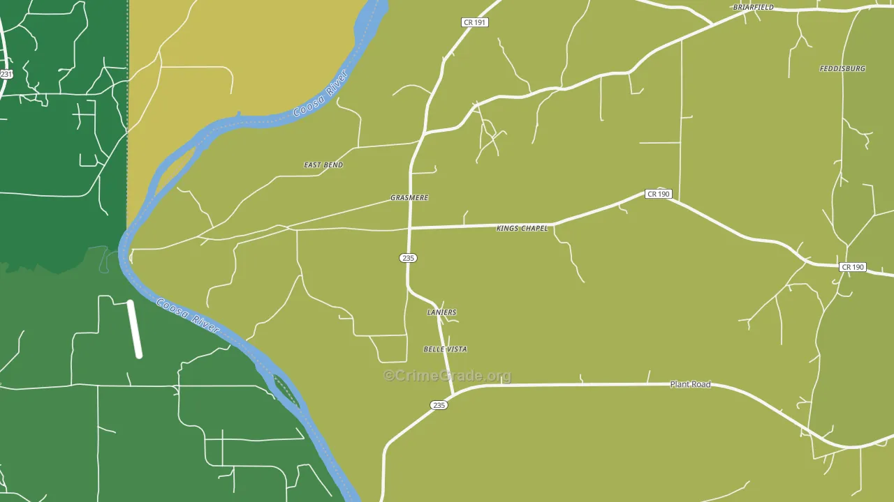 Laniers, AL Map of Vehicle Theft Rates