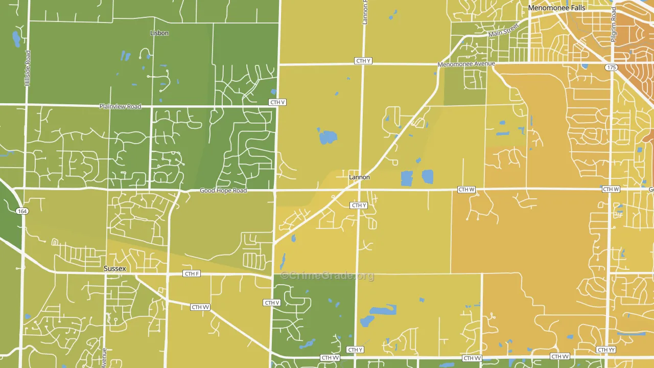 Lannon, WI Map of Vehicle Theft Rates