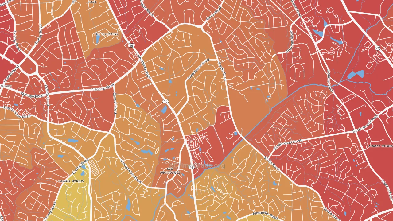 Lansdowne, Charlotte, NC Map of Vehicle Theft Rates