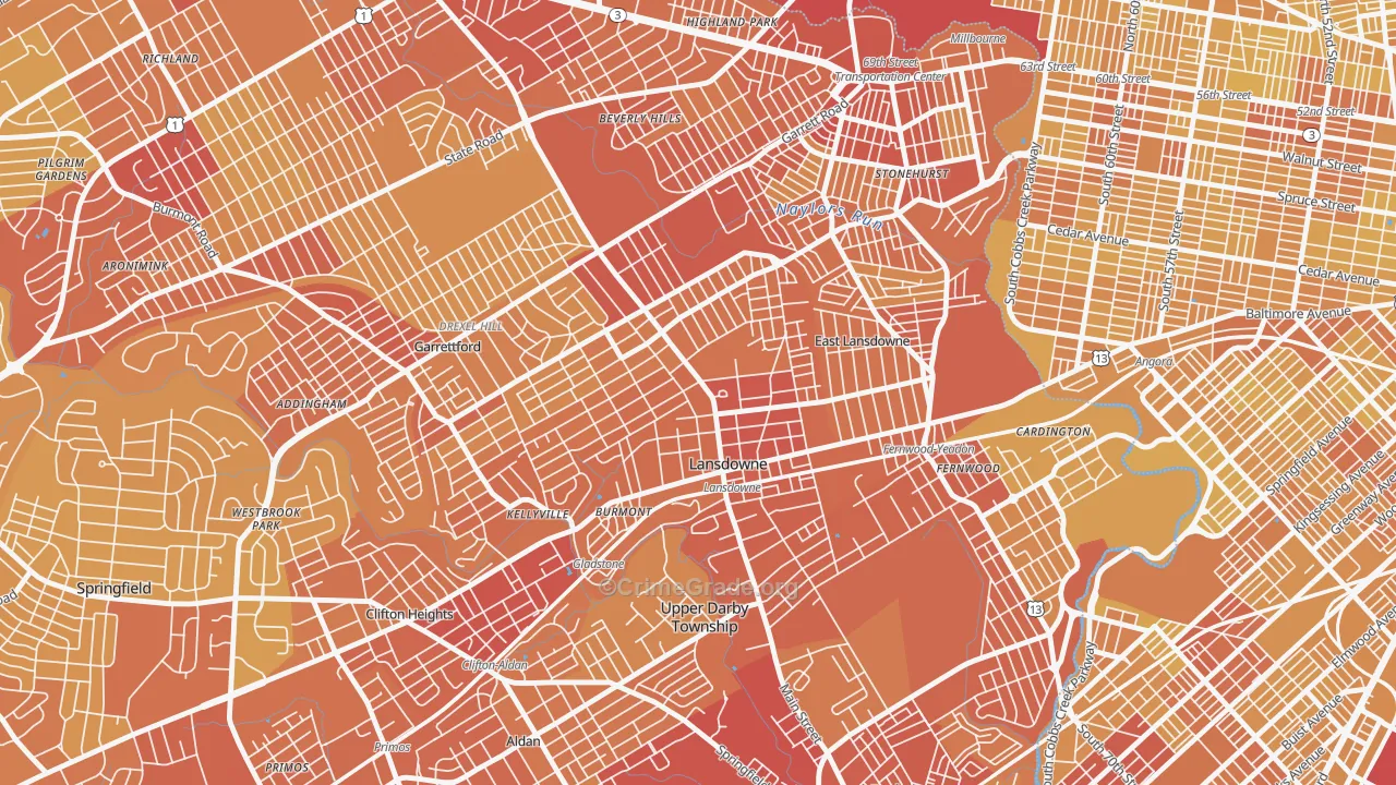 Lansdowne, PA Map of Vehicle Theft Rates