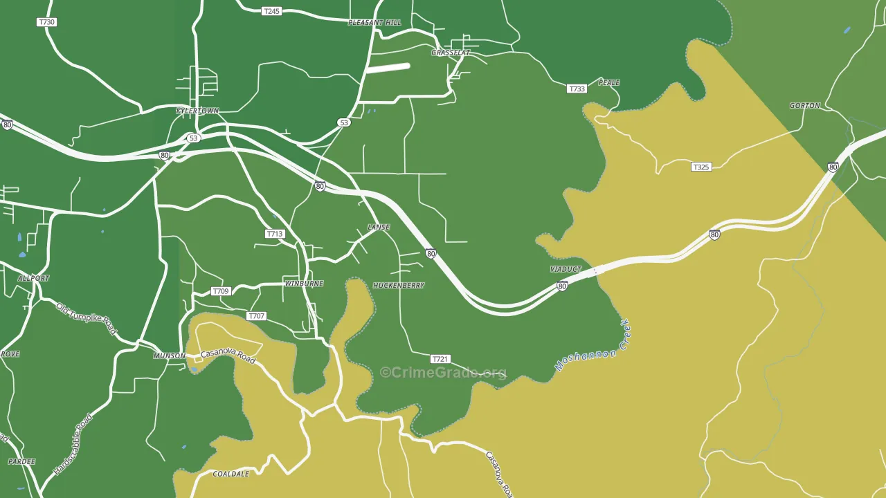 Lanse, PA Map of Vehicle Theft Rates