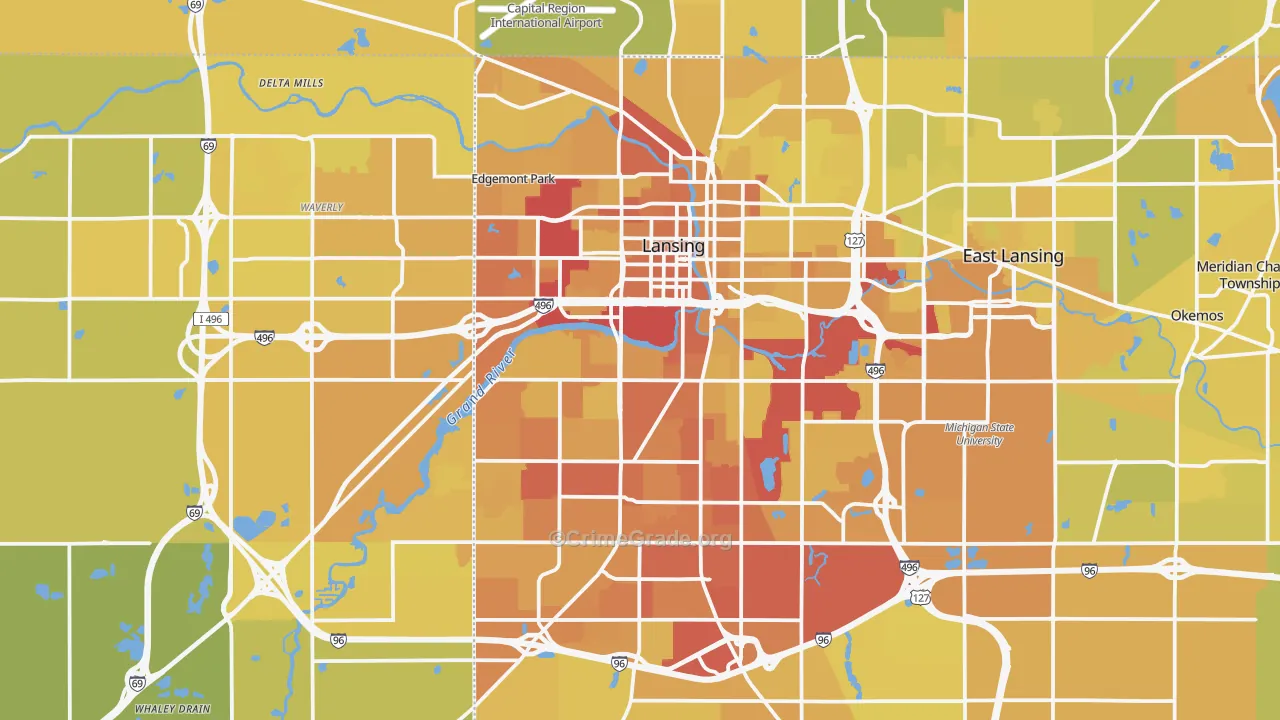 Lansing, MI Map of Vehicle Theft Rates