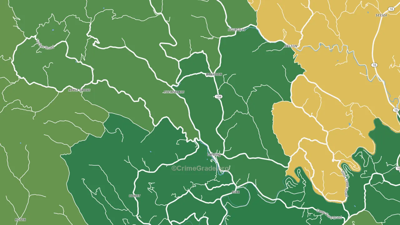 Lansing, NC Map of Vehicle Theft Rates