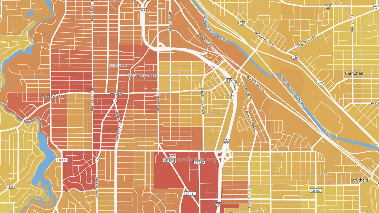 Lansingville, Youngstown, OH Map of Vehicle Theft Rates