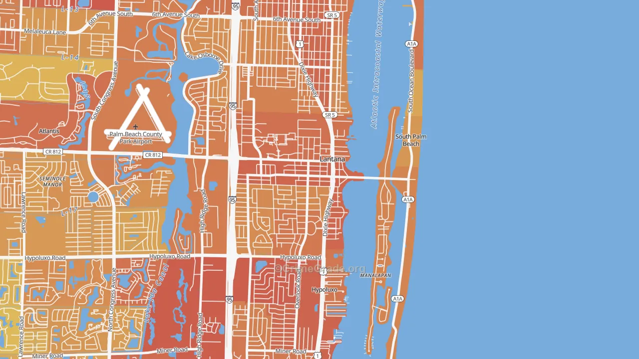 Lantana, FL Map of Vehicle Theft Rates