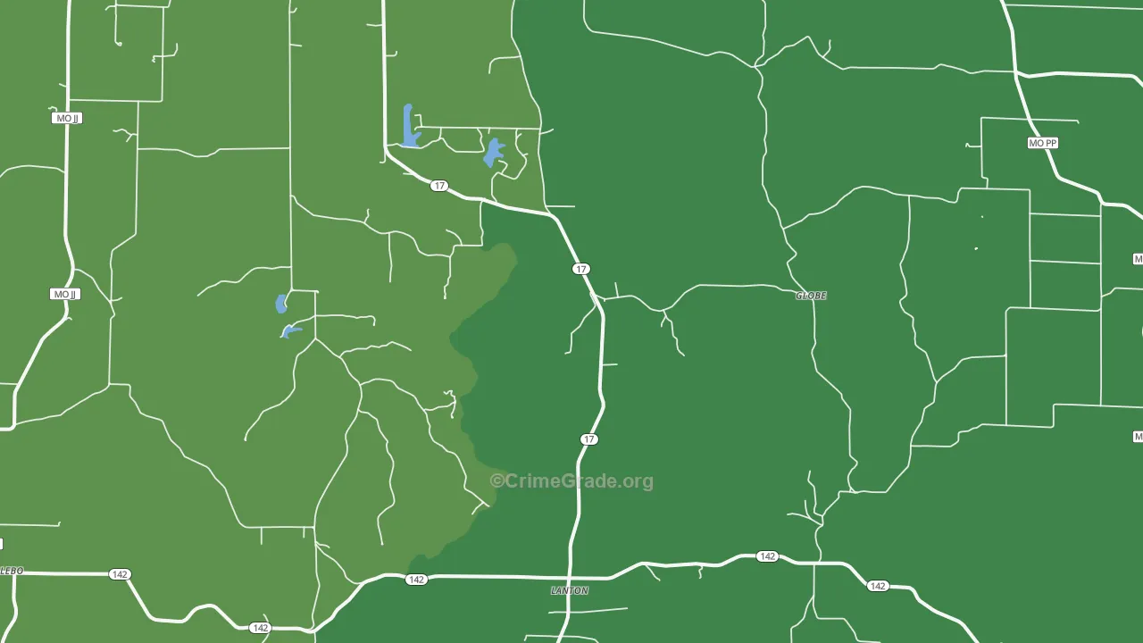 Lanton, MO Map of Vehicle Theft Rates