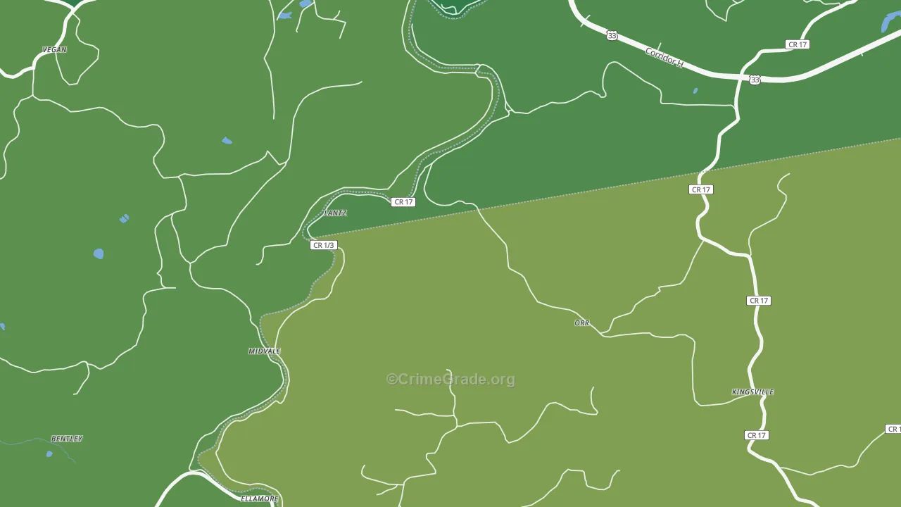 Lantz, WV Map of Vehicle Theft Rates