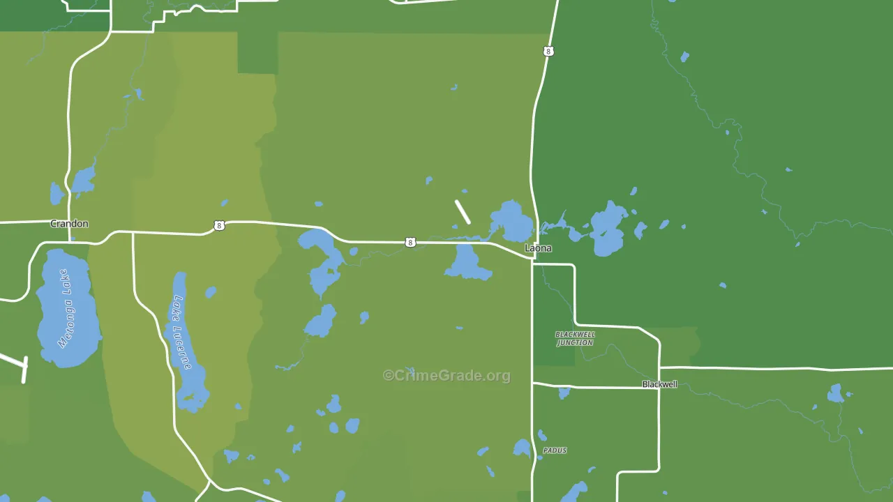 Laona, WI Map of Vehicle Theft Rates