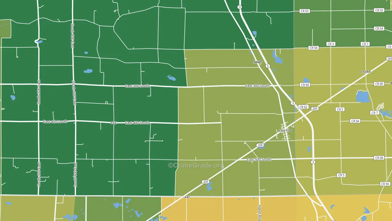 Laotto, IN Map of Vehicle Theft Rates