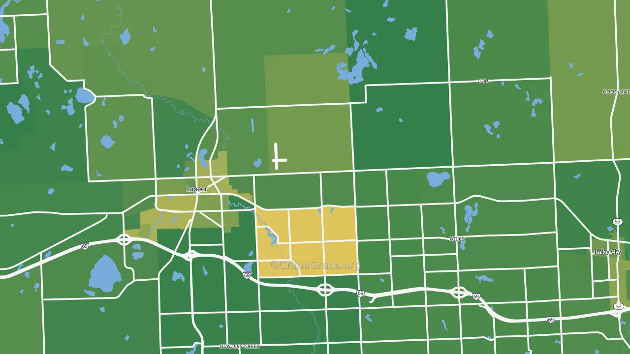 Lapeer County, MI Map of Vehicle Theft Rates