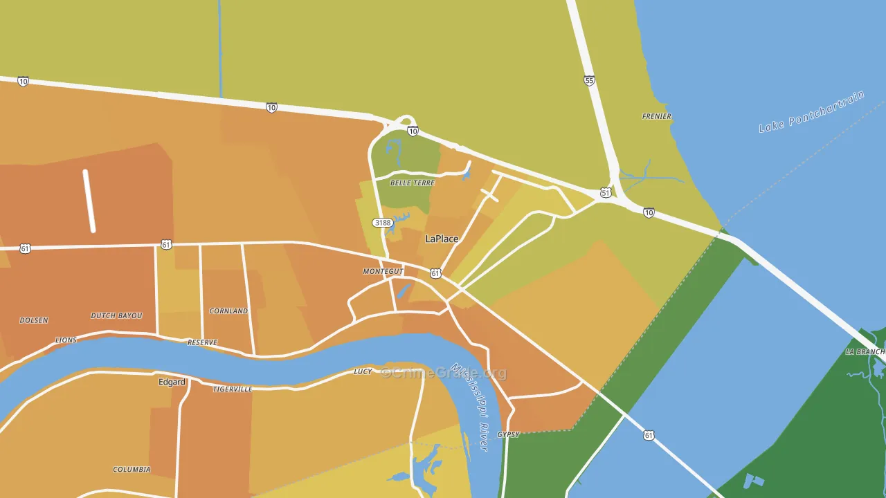 Laplace, LA Map of Vehicle Theft Rates