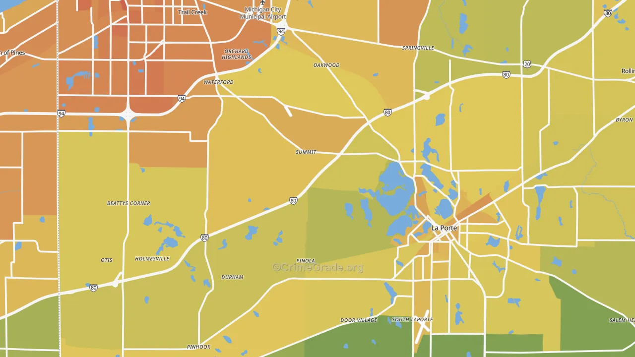 LaPorte County, IN Map of Vehicle Theft Rates