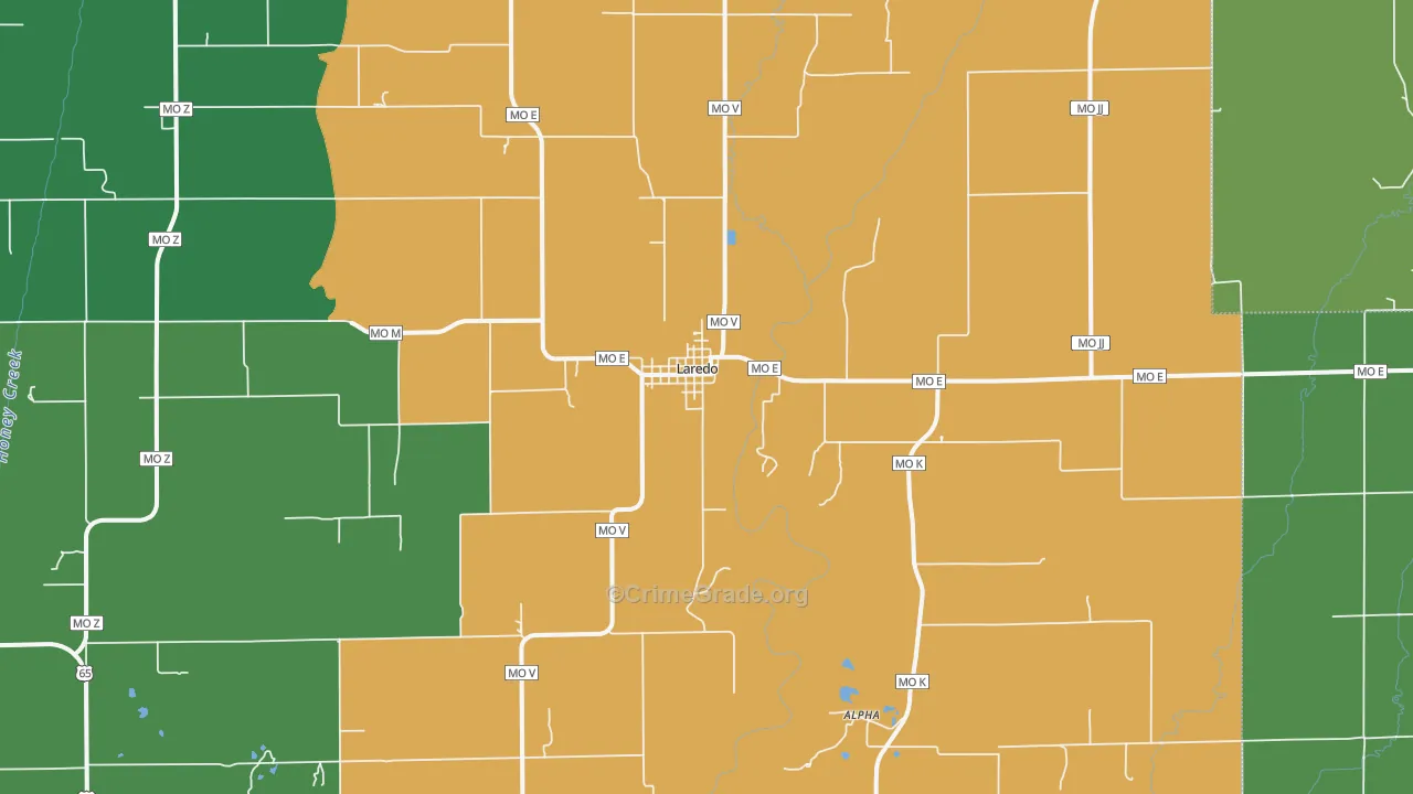 Laredo, MO Map of Vehicle Theft Rates