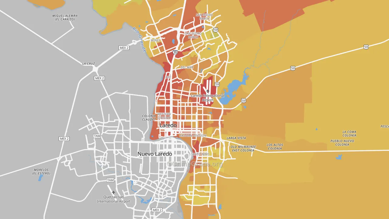 Laredo, TX Map of Vehicle Theft Rates