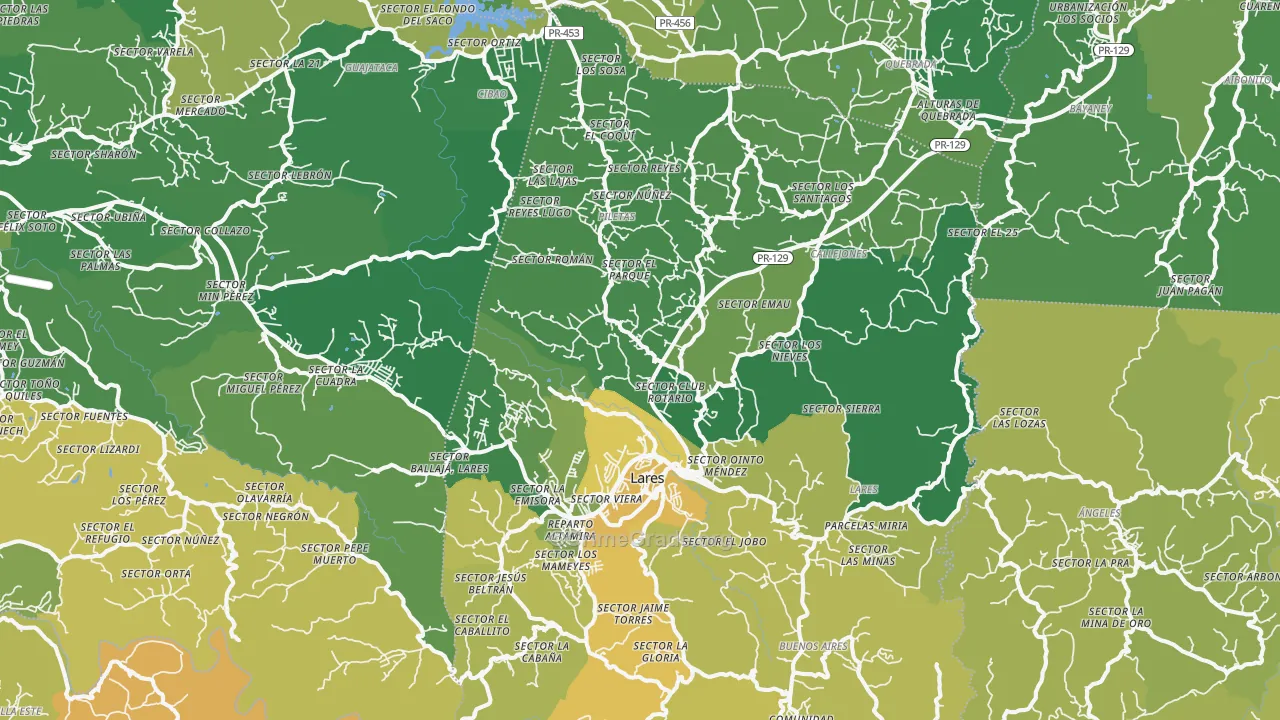 Lares, PR Map of Vehicle Theft Rates