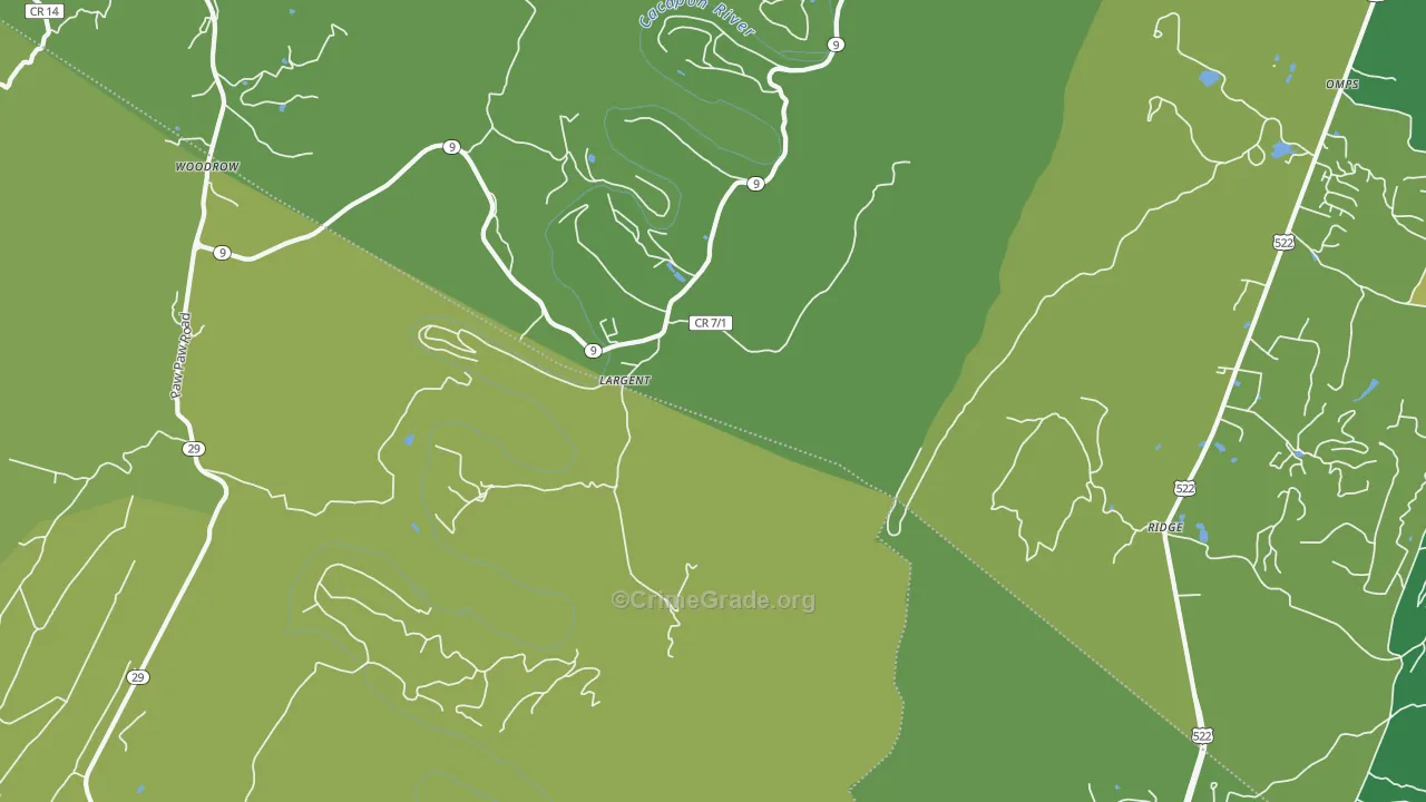 Largent, WV Map of Vehicle Theft Rates