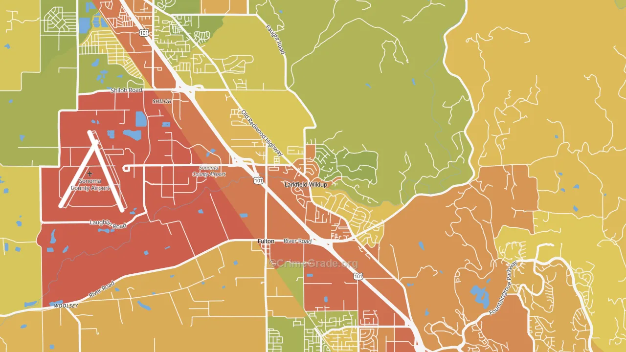 Larkfield-Wikiup, Santa Rosa, CA Map of Vehicle Theft Rates