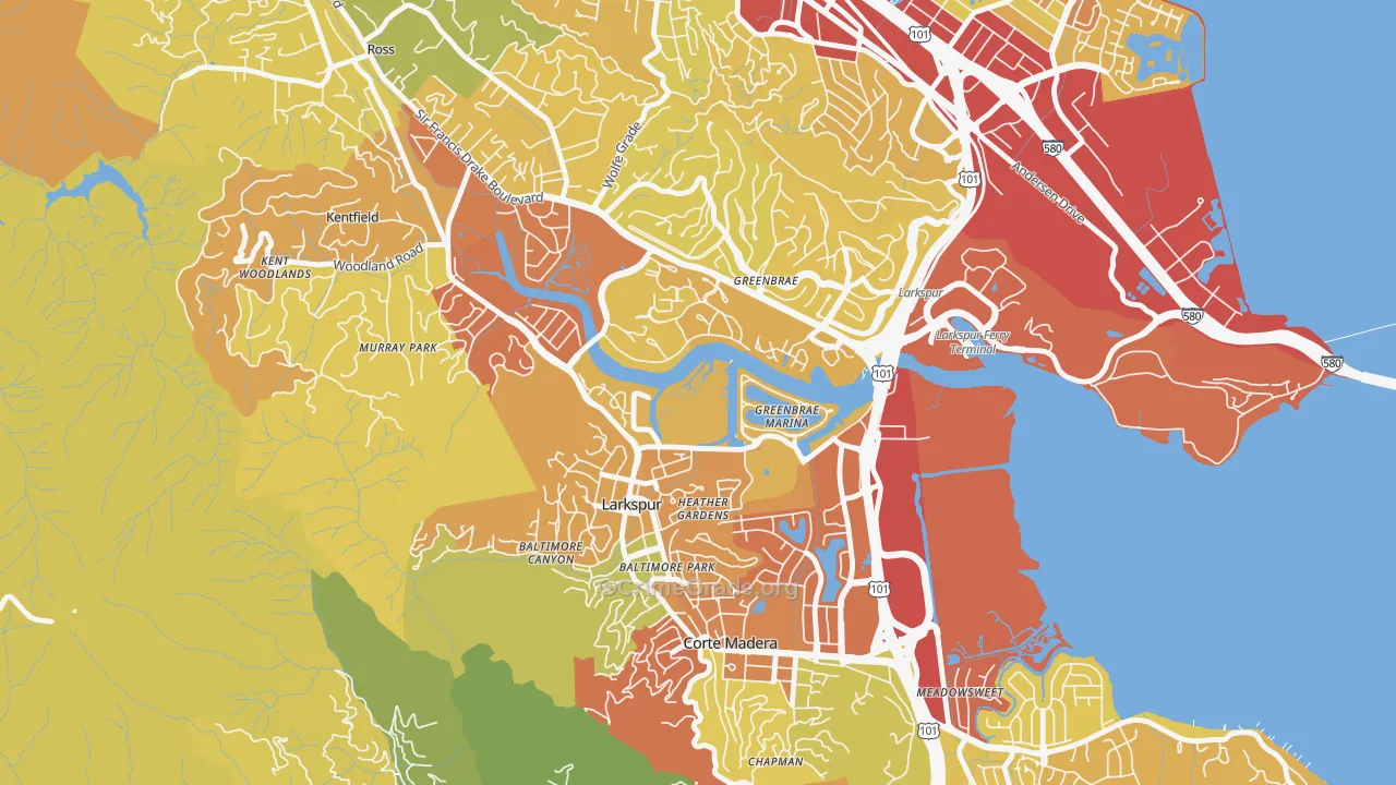Larkspur, CA Map of Vehicle Theft Rates