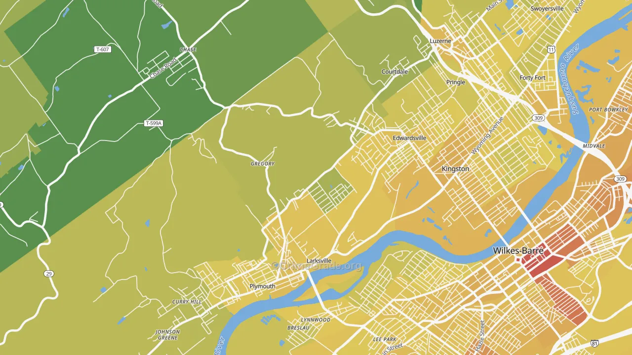 Larksville, PA Map of Vehicle Theft Rates