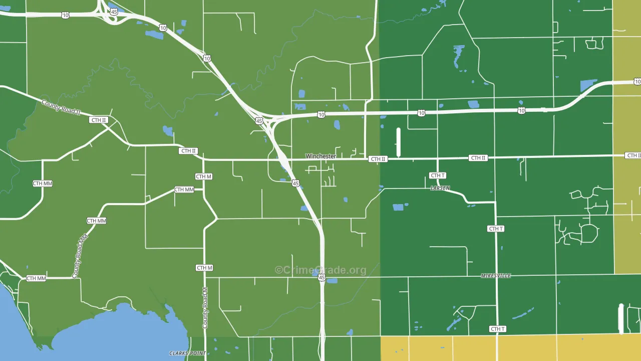 Larsen, WI Map of Vehicle Theft Rates