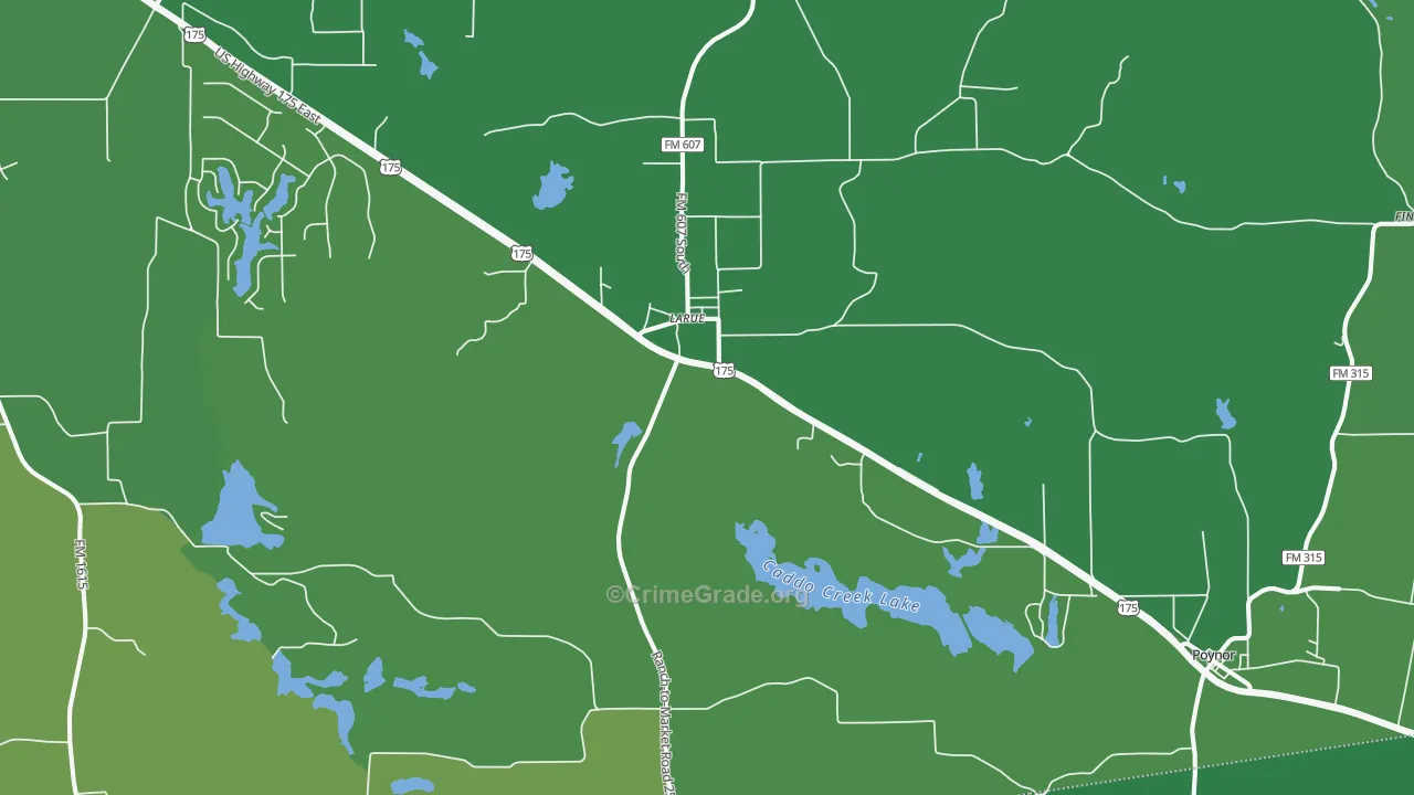 Larue, TX Map of Vehicle Theft Rates