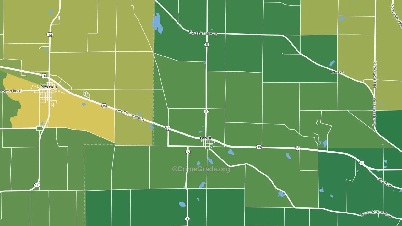Larwill, IN Map of Vehicle Theft Rates