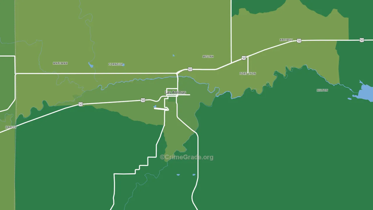 Las Animas, CO Map of Vehicle Theft Rates