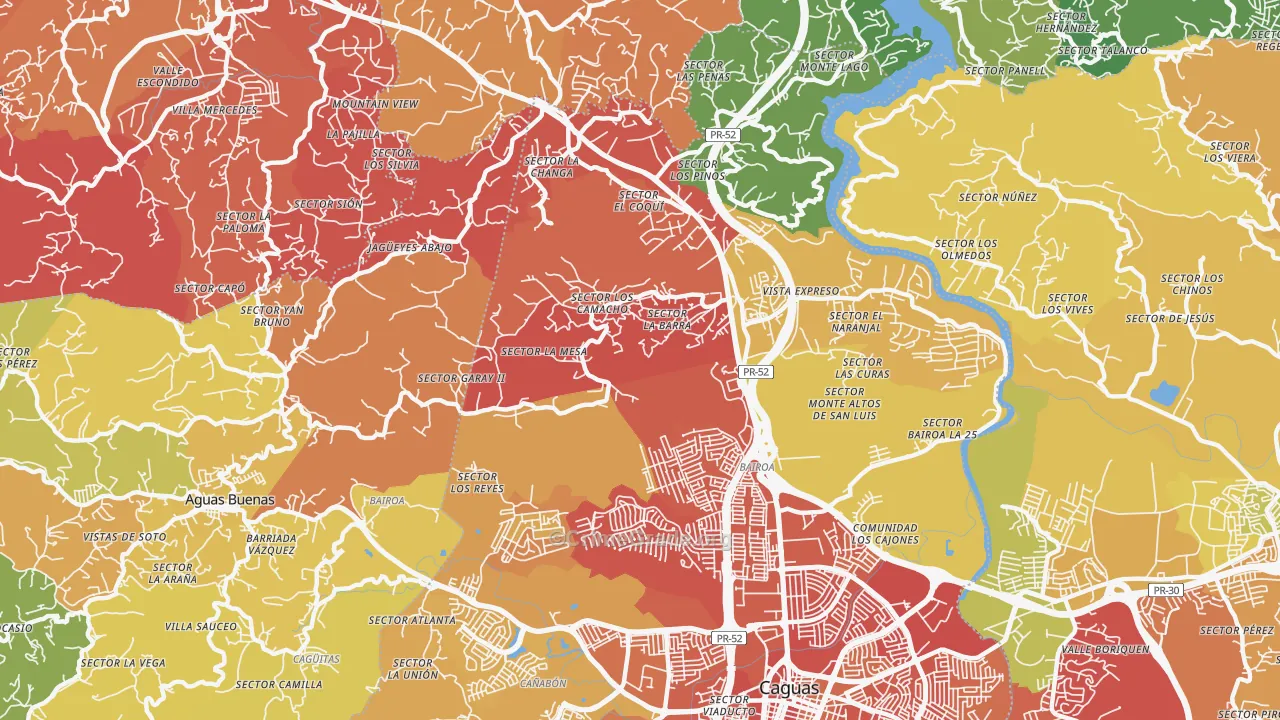 Las Carolinas, PR Map of Vehicle Theft Rates
