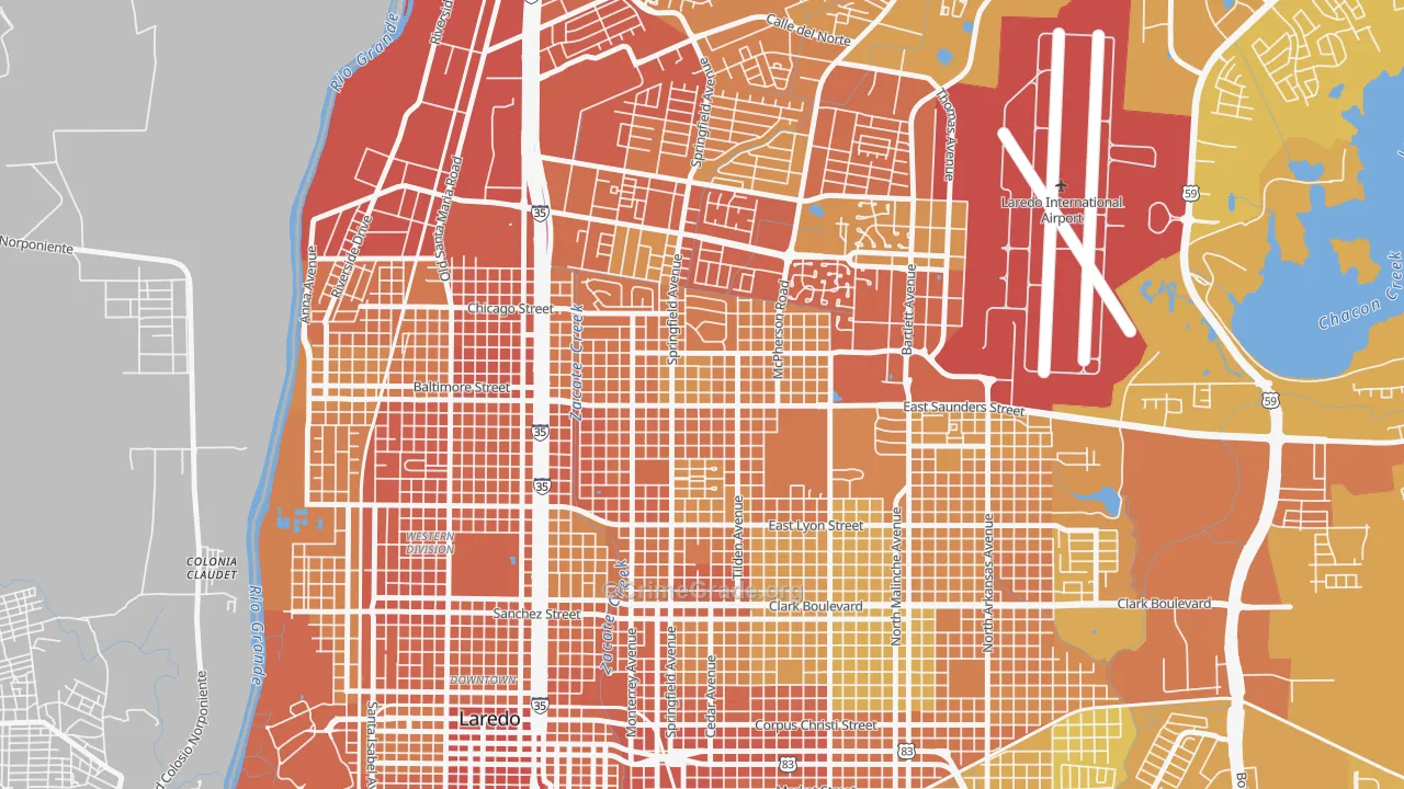 Las Cruces, Laredo, TX Map of Vehicle Theft Rates