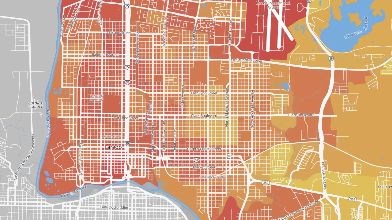 Las Lomas, Laredo, TX Map of Vehicle Theft Rates