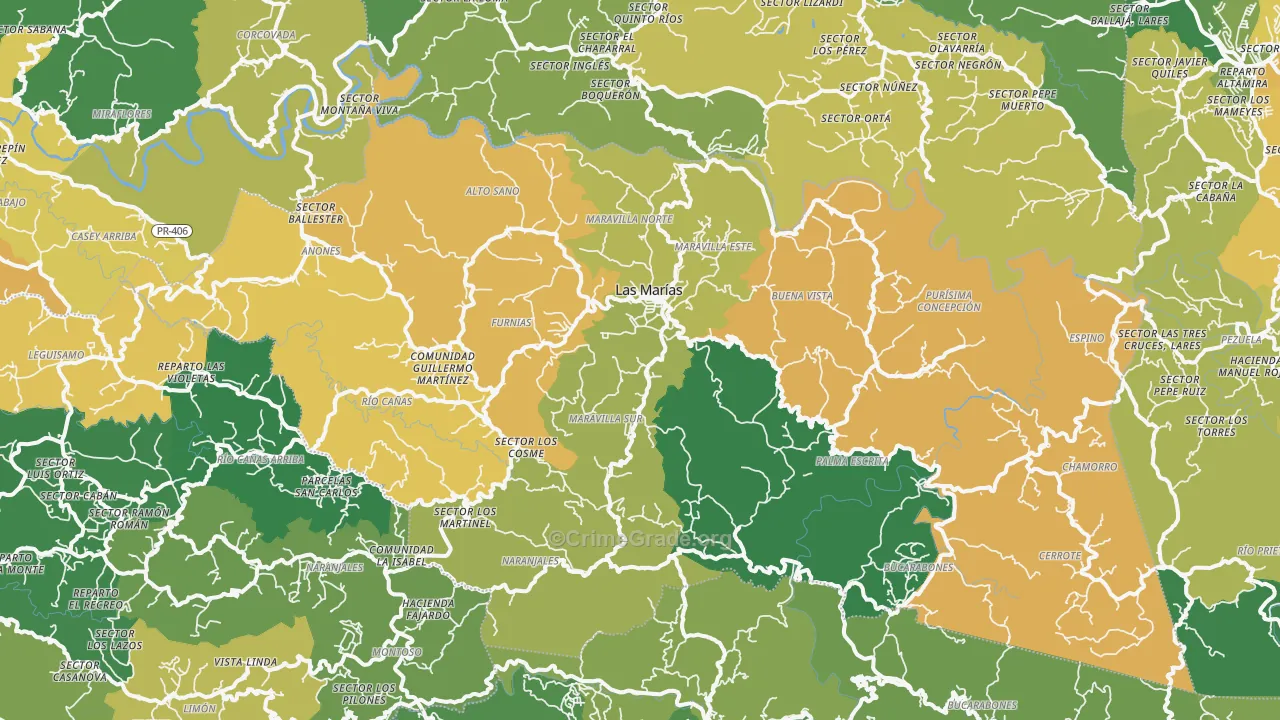 Las Marias Municipio, PR Map of Vehicle Theft Rates