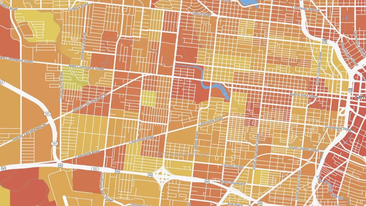 Las Palmas, San Antonio, TX Map of Vehicle Theft Rates