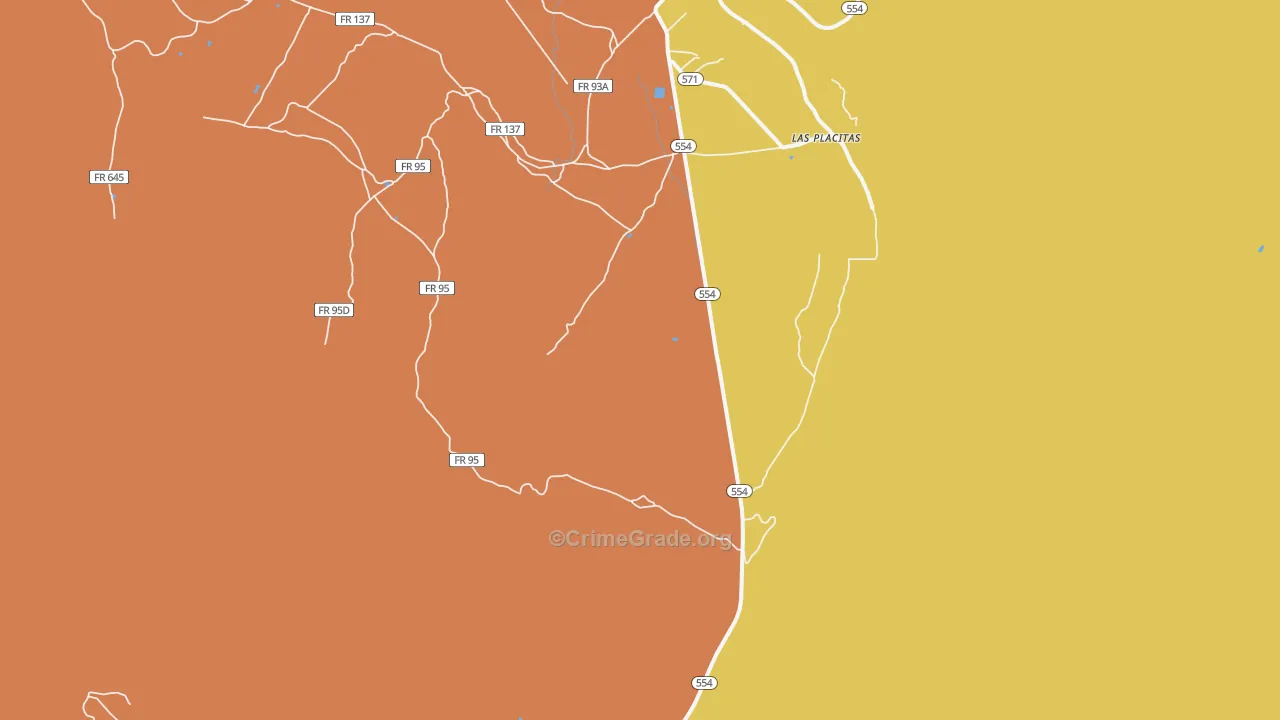Las Placitas, NM Map of Vehicle Theft Rates