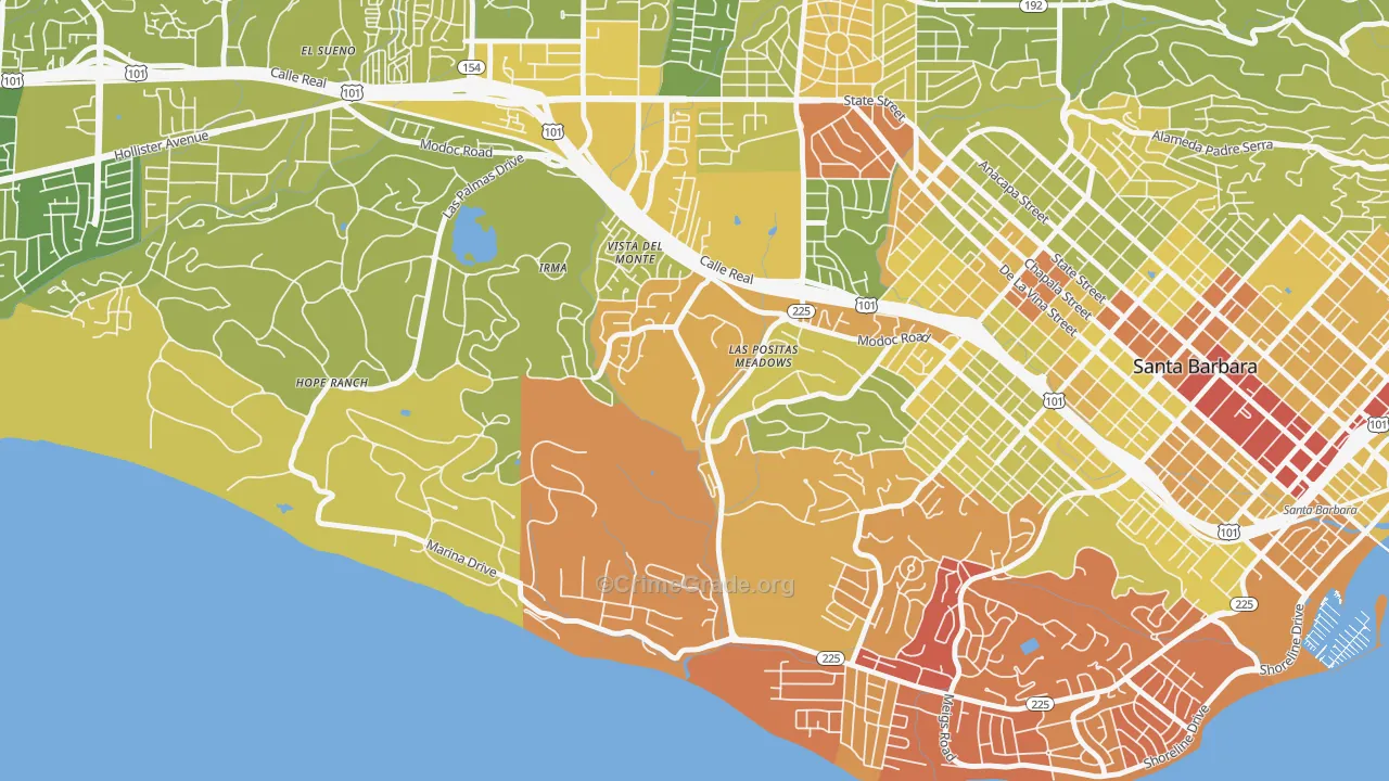 Las Positas, Santa Barbara, CA Map of Vehicle Theft Rates