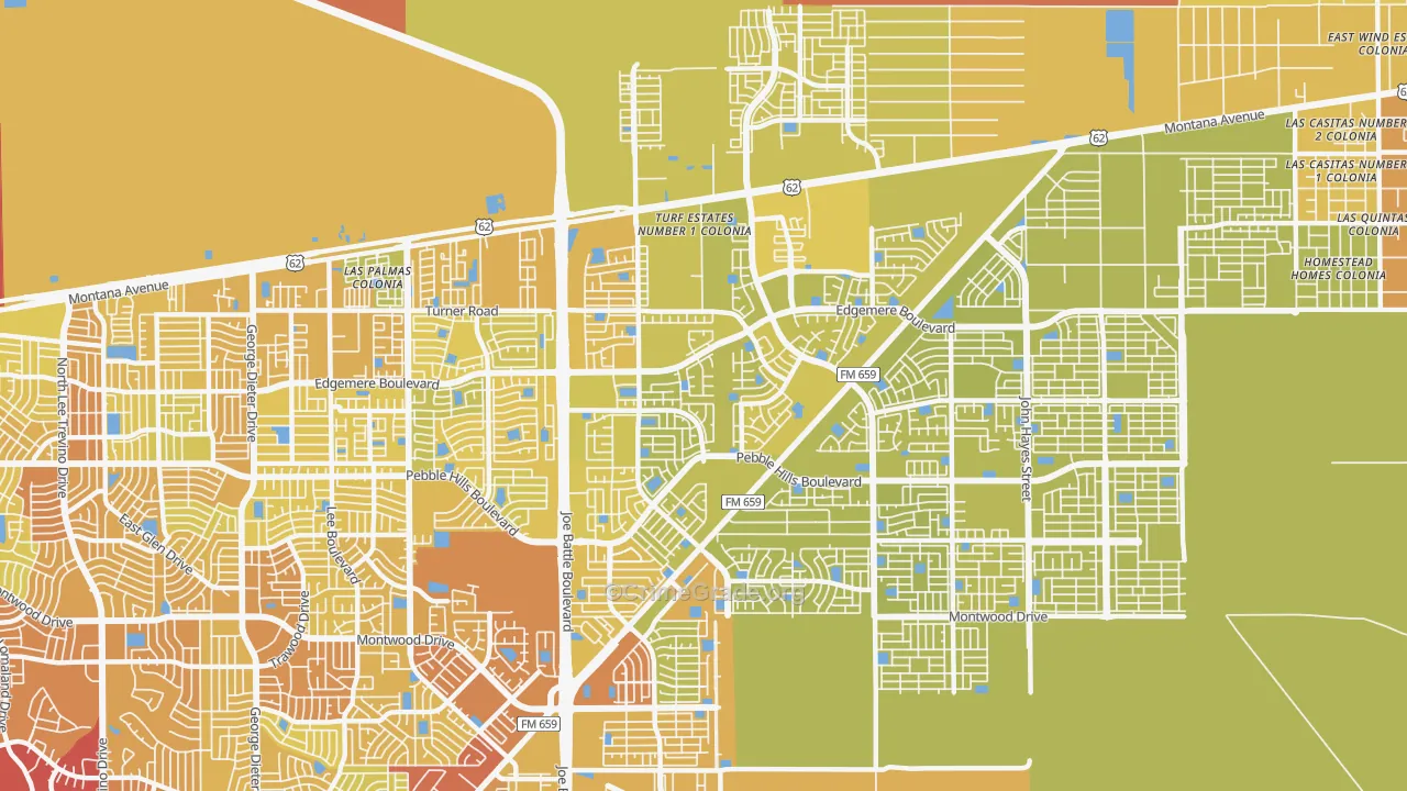 Las Tierras, El Paso, TX Map of Vehicle Theft Rates