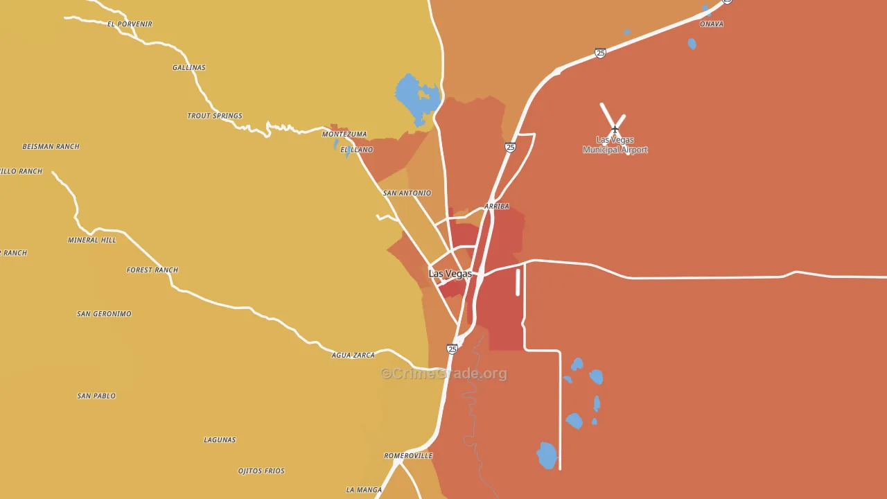 Las Vegas, NM Map of Vehicle Theft Rates