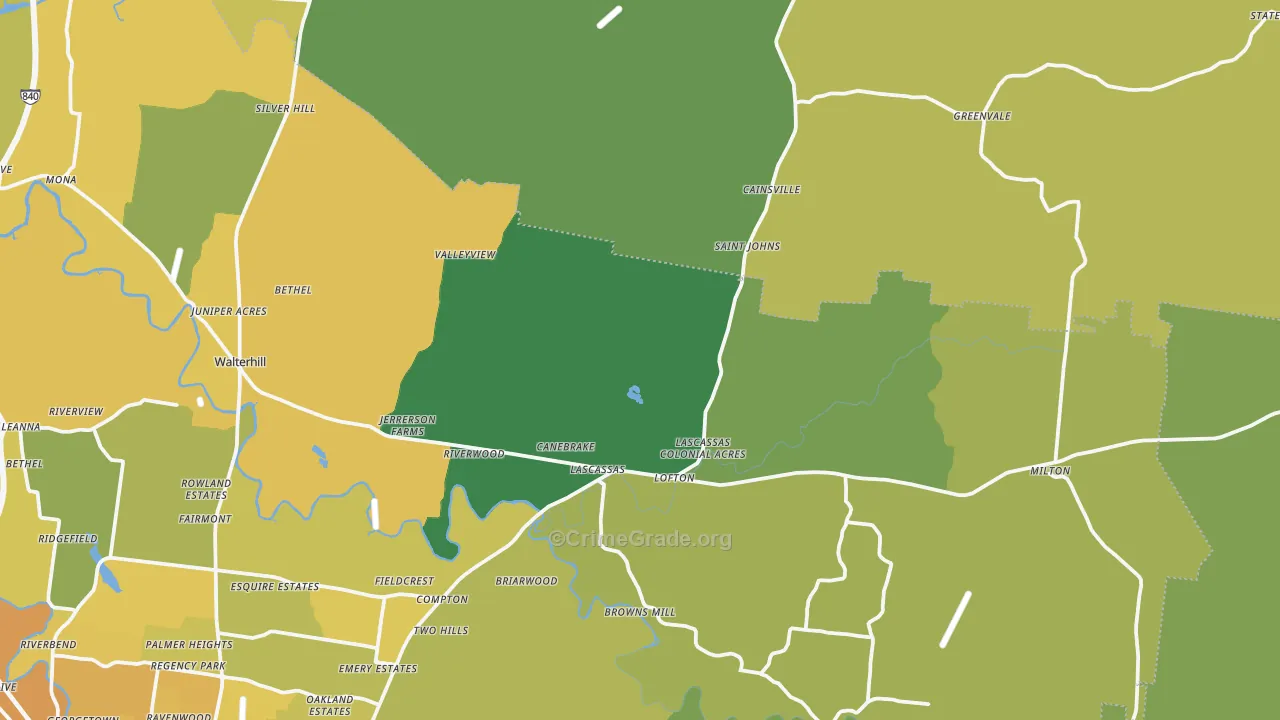 Lascassas, TN Map of Vehicle Theft Rates