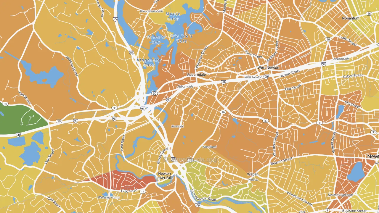 Lasell Village, Auburndale, MA Map of Vehicle Theft Rates