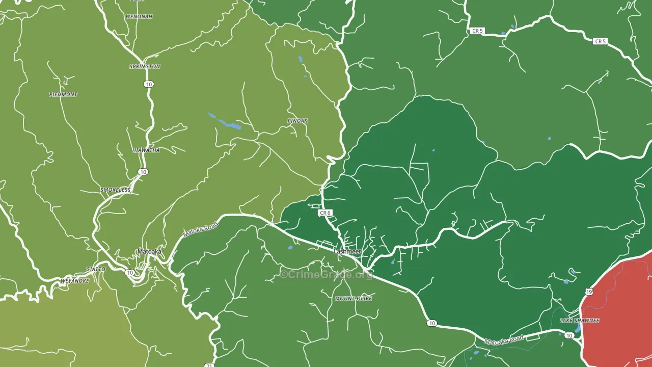 Lashmeet, WV Map of Vehicle Theft Rates