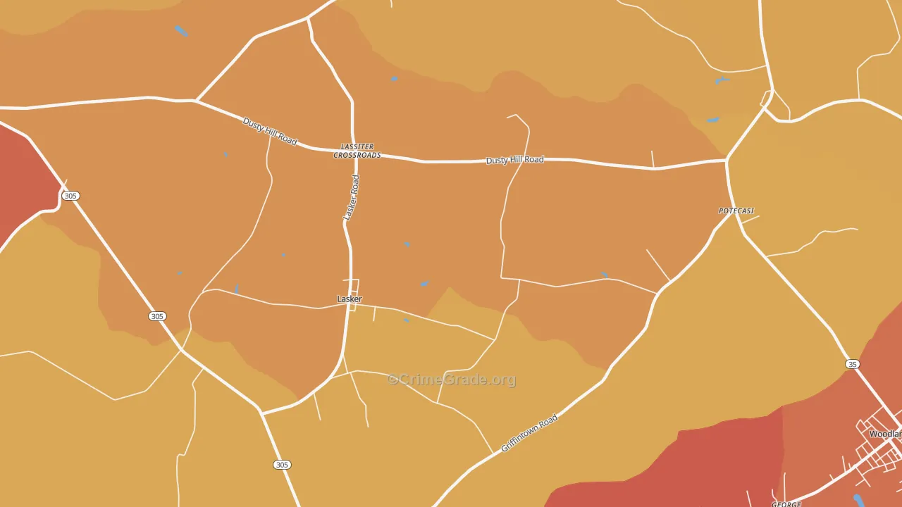 Lasker, NC Map of Vehicle Theft Rates
