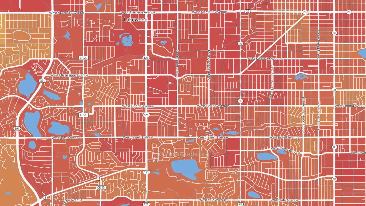 Lasley, Lakewood, CO Map of Vehicle Theft Rates