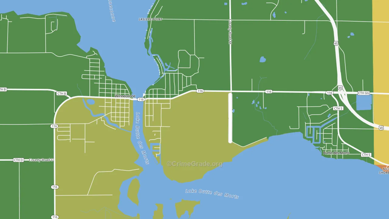 Lasleys Point, WI Map of Vehicle Theft Rates
